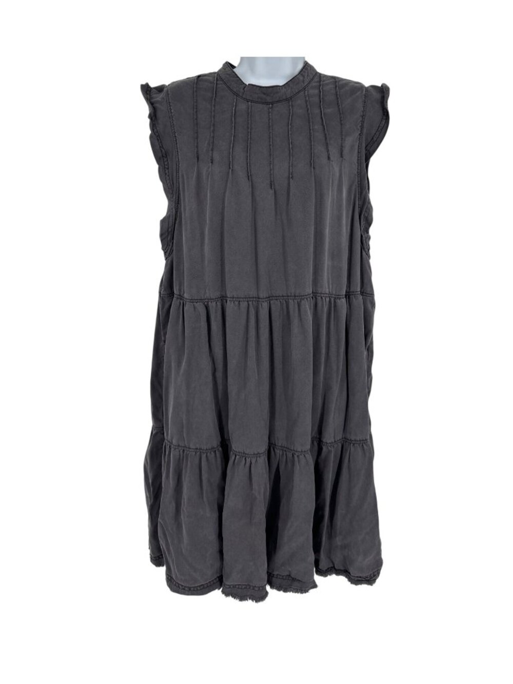 Anthropologie Jenee Tiered Ruffled Tunic Shirt Dress Chambray Gray Size L
